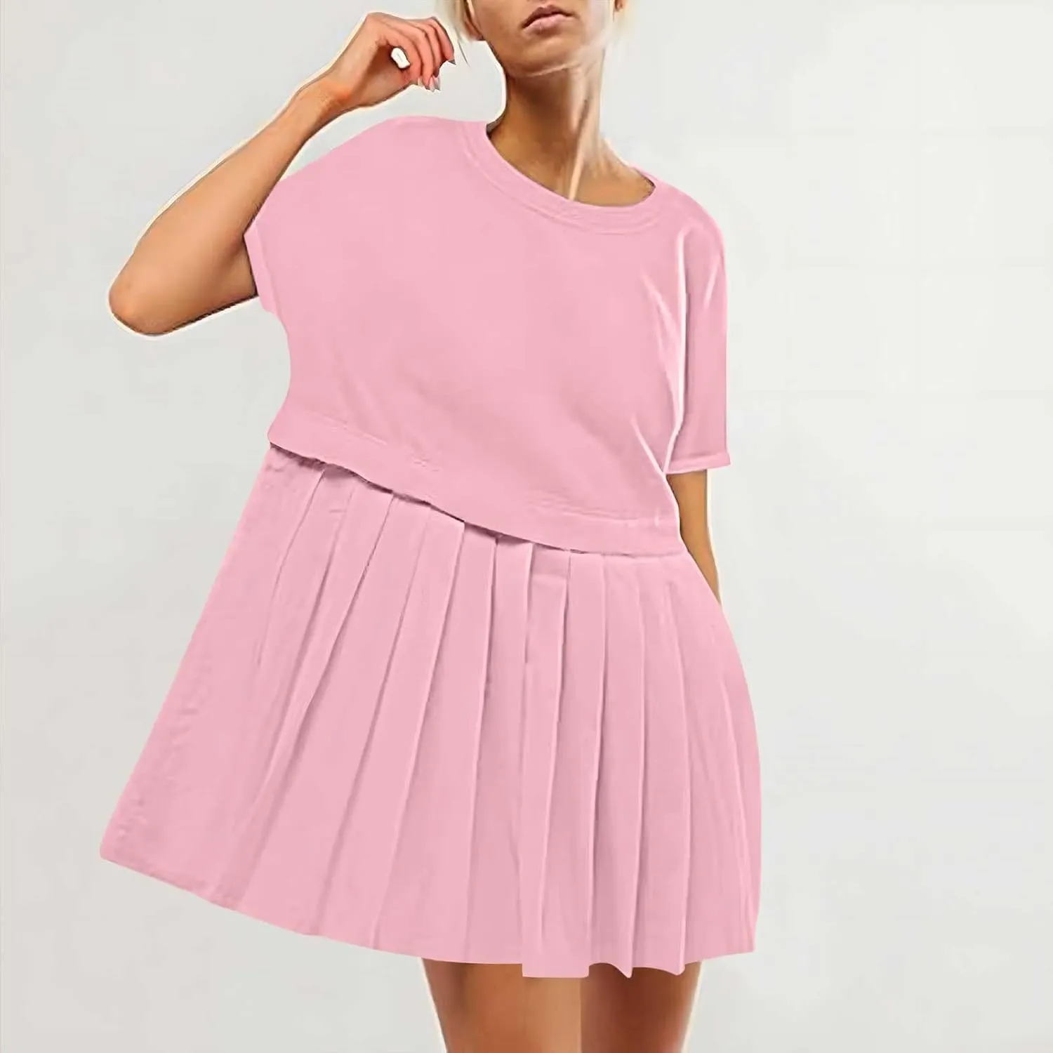 Summer Dresses for Women Oversized Sweatshirts Dress Mini Boho Tennis Dress Ruffle Babydoll Dresses 2024, Small