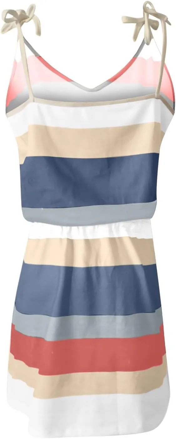 Sundresses for Women 2025 Summer Casual Dresses Striped Beach Party Dress Mini Tshirt Dress with Pocket Boho Dresses
