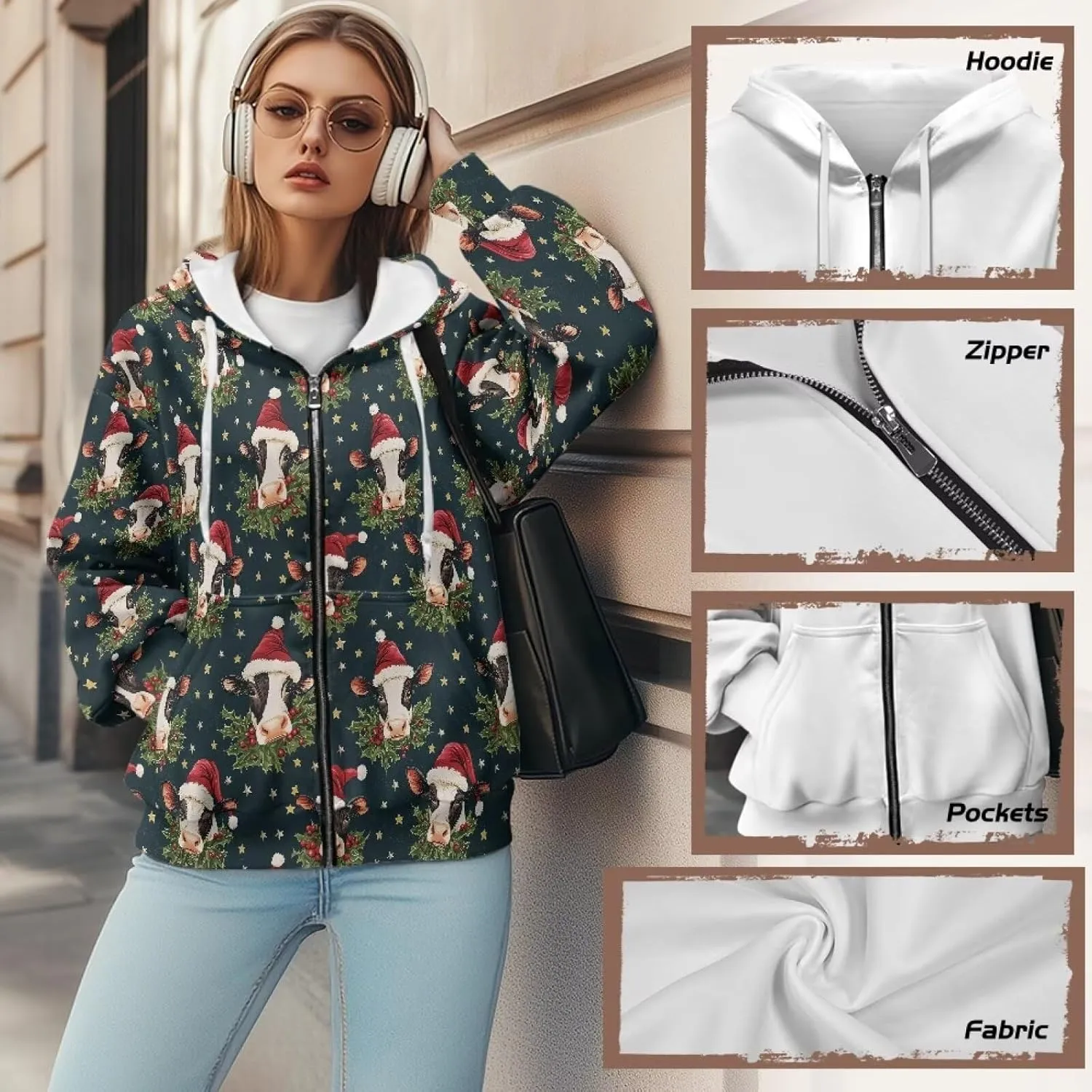 Suobstales Women's Oversized Hoodies Full Zip Up Sweatshirts with Pockets Long Sleeve Fall Outfits Casual Hooded Jackets