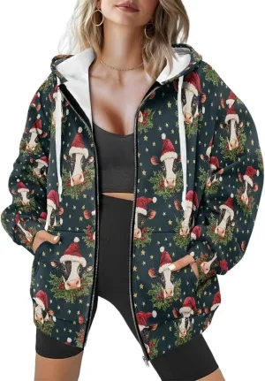 Suobstales Women's Oversized Hoodies Full Zip Up Sweatshirts with Pockets Long Sleeve Fall Outfits Casual Hooded Jackets