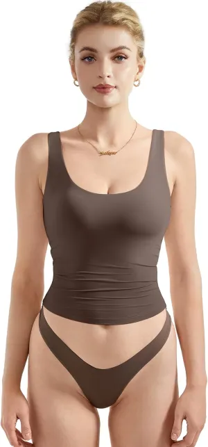 SUUKSESS Women Scoop Neck Tank Top Summer Sleeveless Going Out Double Lined Basic Tops