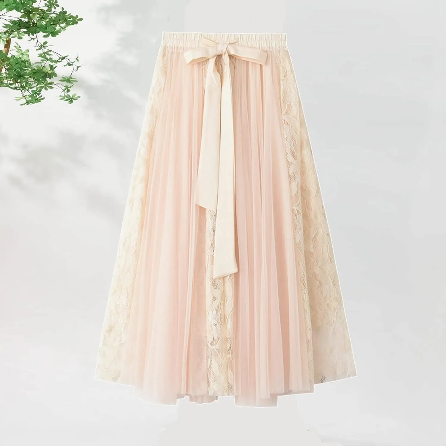 TANGNADE Women's Pleated Skirt Elastic Waist A-Line Midi Length Skirts Flowy Bohemian Casual Skirt for Summer Beach Holiday
