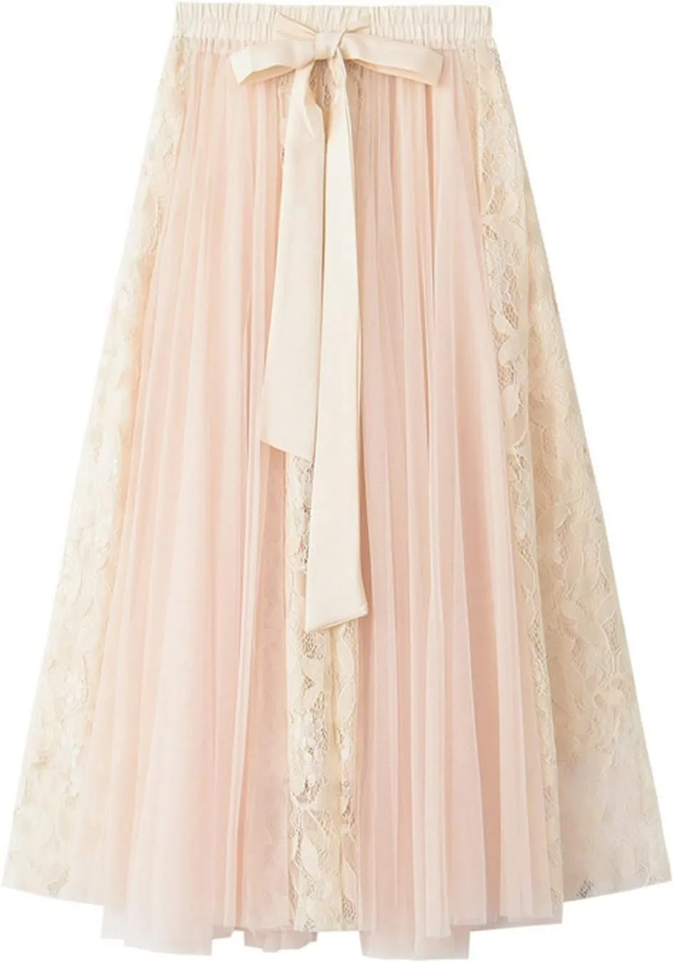 TANGNADE Women's Pleated Skirt Elastic Waist A-Line Midi Length Skirts Flowy Bohemian Casual Skirt for Summer Beach Holiday