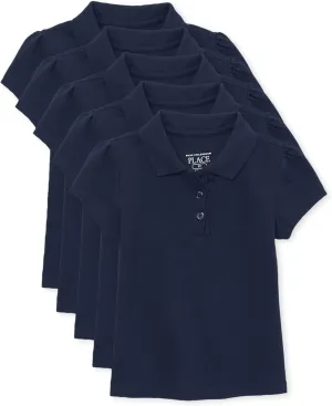 The Children's Place Girls' Toddler Mulipack Short Sleeve Ruffle Pique Polos