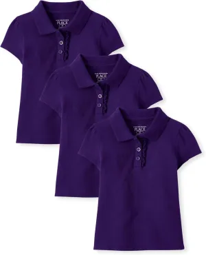 The Children's Place Girls' Toddler Mulipack Short Sleeve Ruffle Pique Polos