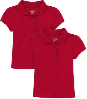 The Children's Place Girls' Toddler Mulipack Short Sleeve Ruffle Pique Polos