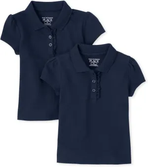 The Children's Place Girls' Toddler Mulipack Short Sleeve Ruffle Pique Polos