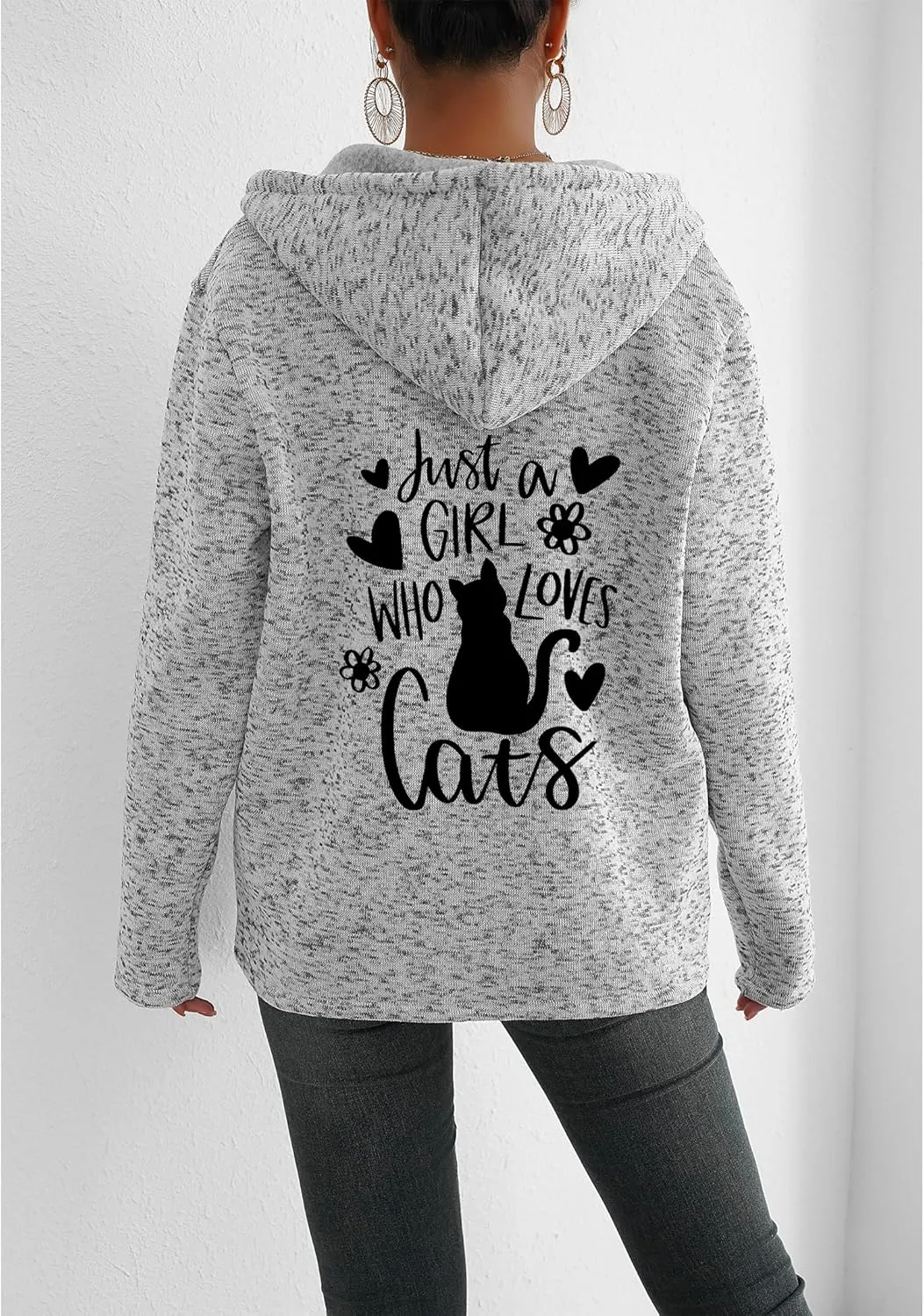 TIAFORD Women's Cat Graphic Zip Up Hoodies Oversized Hooded Sweatshirts Fleece Lined Jackets Cute Outfits with Pockets