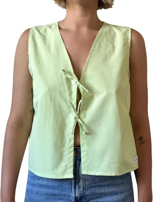 Tie Front Tops for Women Sleeveless Deep V-Neck Plaid Striped Fruit Print Linen Vest Lace Up Party Club Night Tank Top