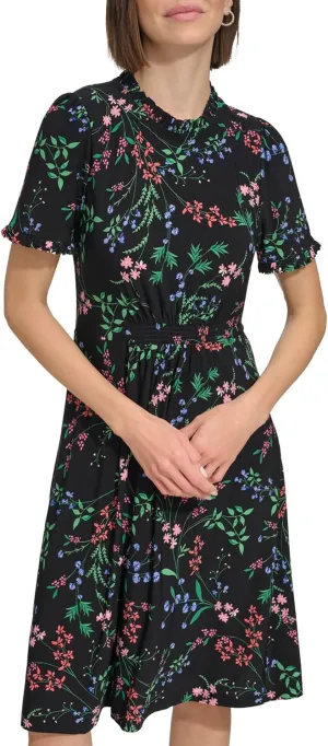 Tommy Hilfiger Women's Short Sleeve High Neck Fit & Flare Mini Dress