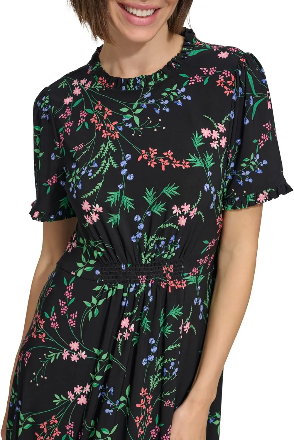 Tommy Hilfiger Women's Short Sleeve High Neck Fit & Flare Mini Dress