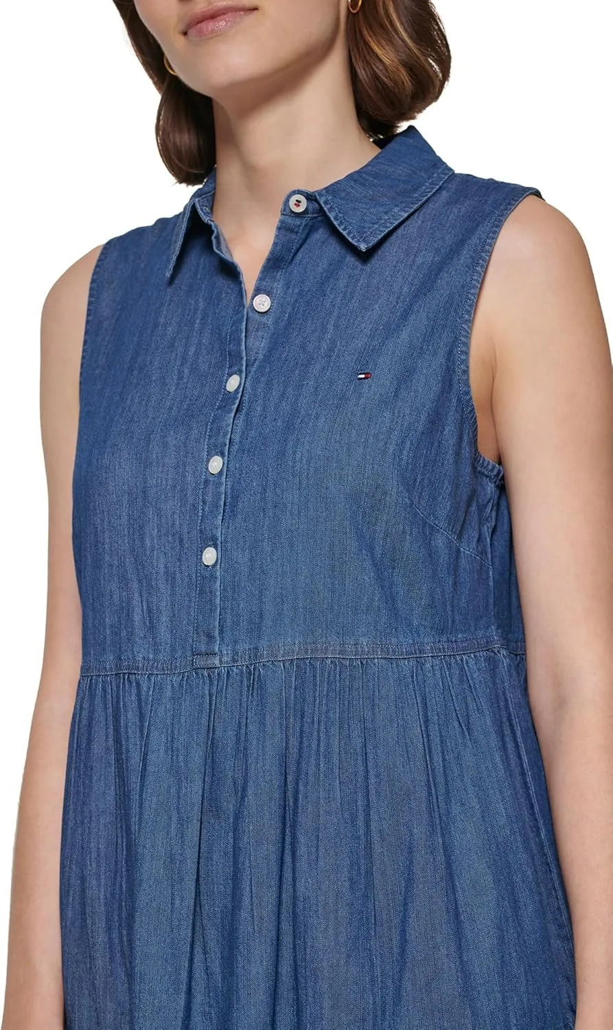 Tommy Hilfiger Women's Sleeveless V-Neck Button Front Tiered Mini Dress