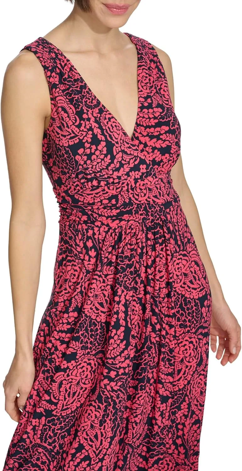 Tommy Hilfiger Women's Sleeveless V-Neck Jersey A-line Midi Dress