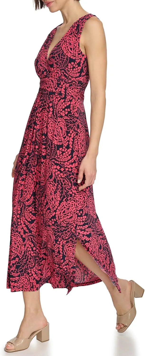 Tommy Hilfiger Women's Sleeveless V-Neck Jersey A-line Midi Dress