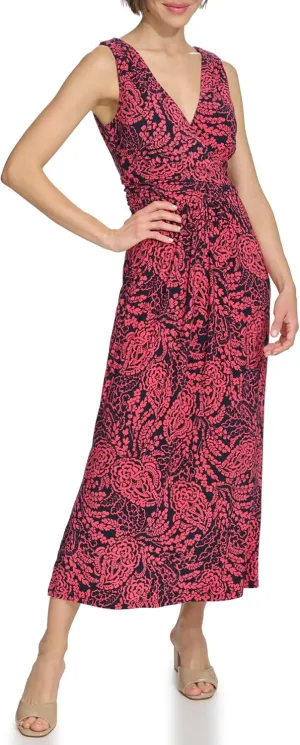 Tommy Hilfiger Women's Sleeveless V-Neck Jersey A-line Midi Dress