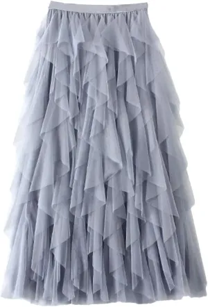 Tulle Long Maxi Skirt Women High Waist Pleated Skirt