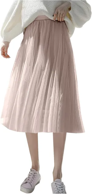 Tulle Skirts for Women Pleated Layered Tutu Skirt Ladies Elegant Flowy Long Skirts Bridesmaid Wedding Midi Skirt
