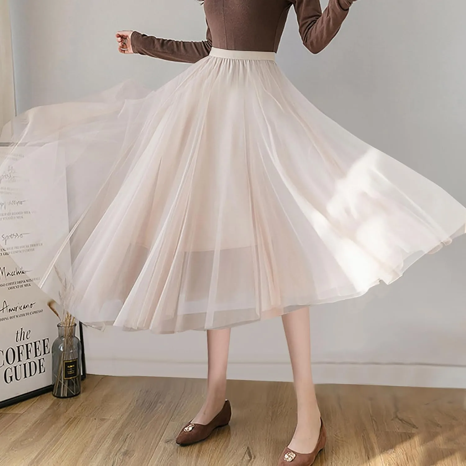 Tulle Skirts for Women Pleated Layered Tutu Skirt Ladies Elegant Flowy Long Skirts Bridesmaid Wedding Midi Skirt