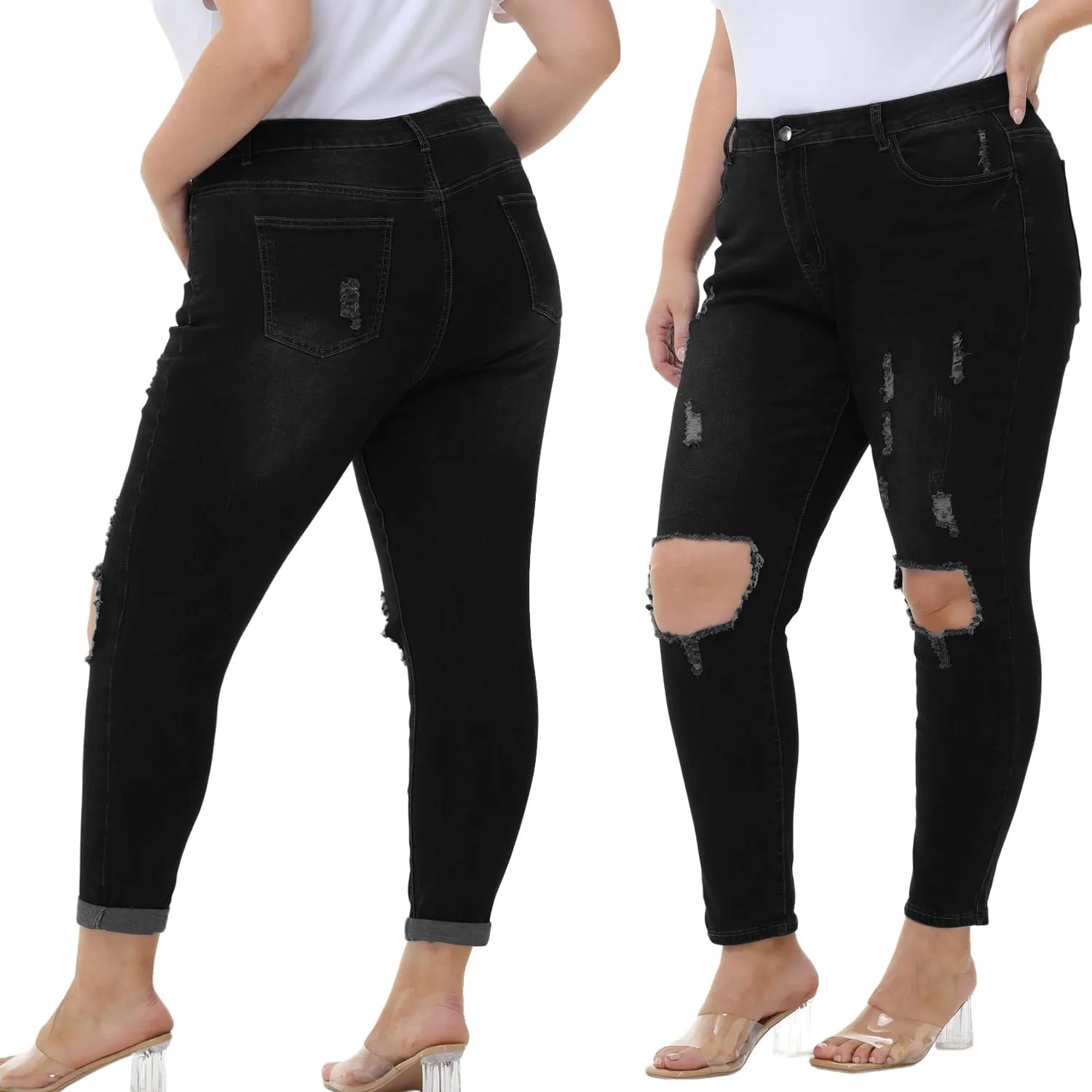 Tulucky Women's Plus Size Boyfriend Jeans Distressed Ripped Denim Pants Comfy Stretch Skinny Jeans
