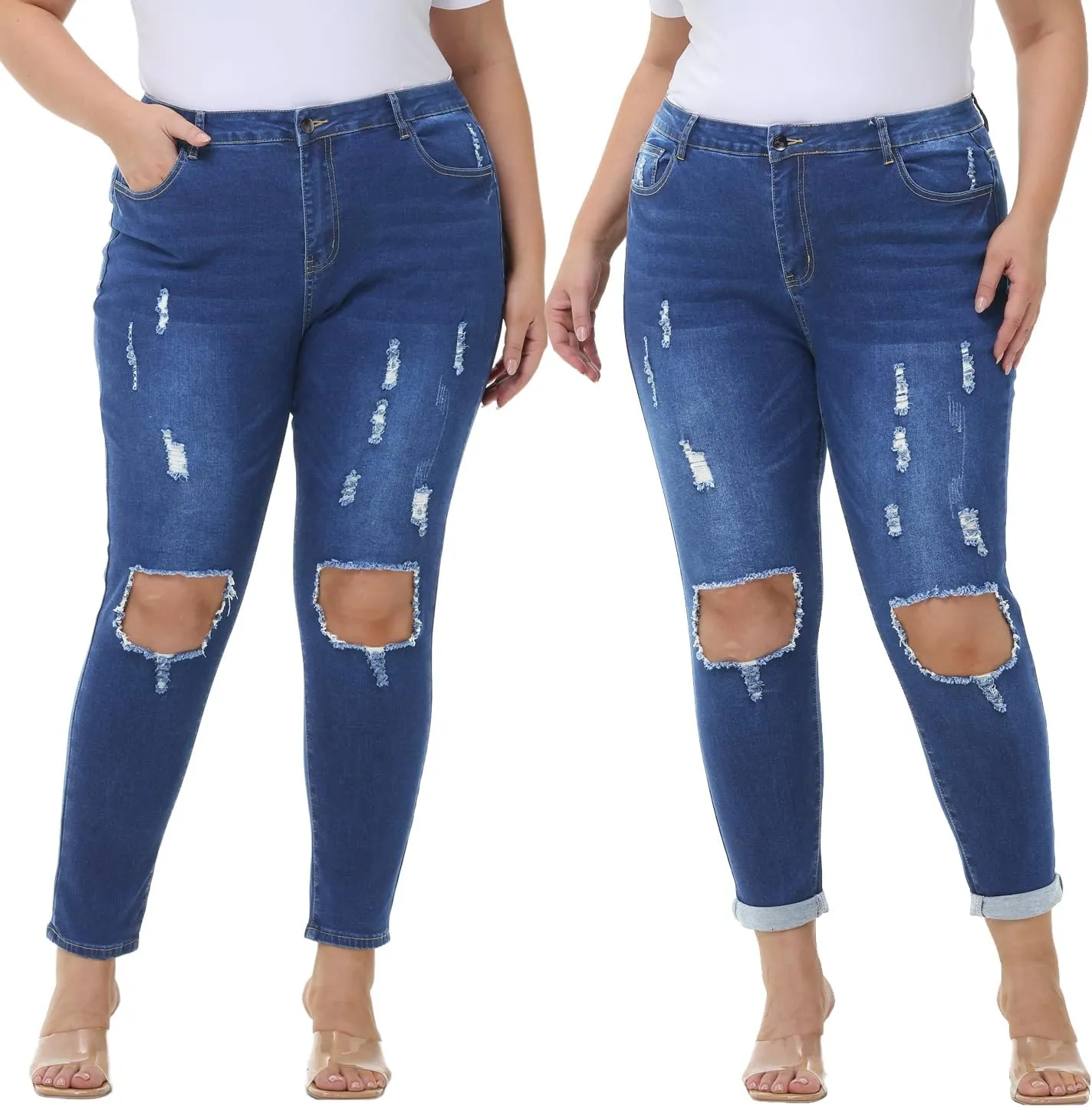 Tulucky Women's Plus Size Boyfriend Jeans Distressed Ripped Denim Pants Comfy Stretch Skinny Jeans