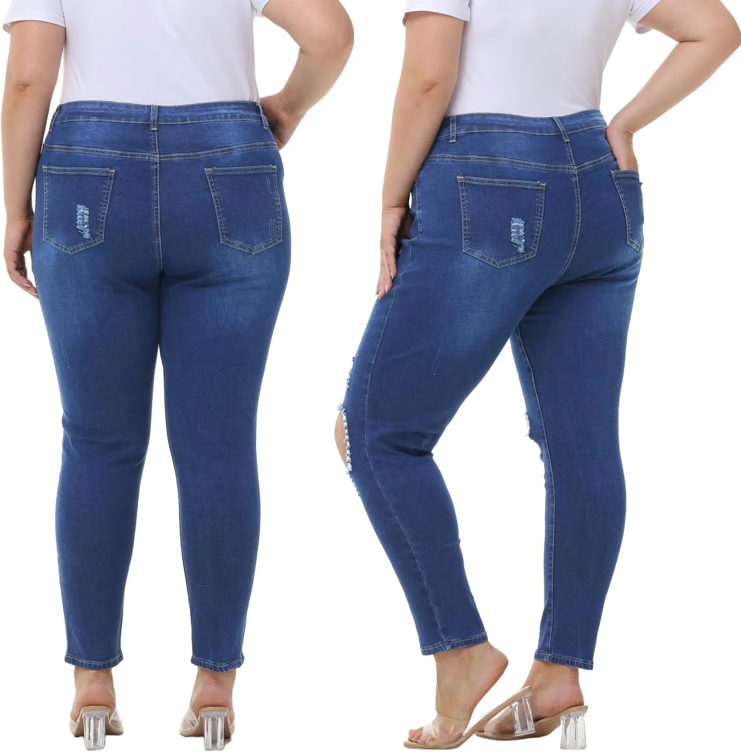 Tulucky Women's Plus Size Boyfriend Jeans Distressed Ripped Denim Pants Comfy Stretch Skinny Jeans