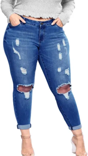 Tulucky Women's Plus Size Boyfriend Jeans Distressed Ripped Denim Pants Comfy Stretch Skinny Jeans
