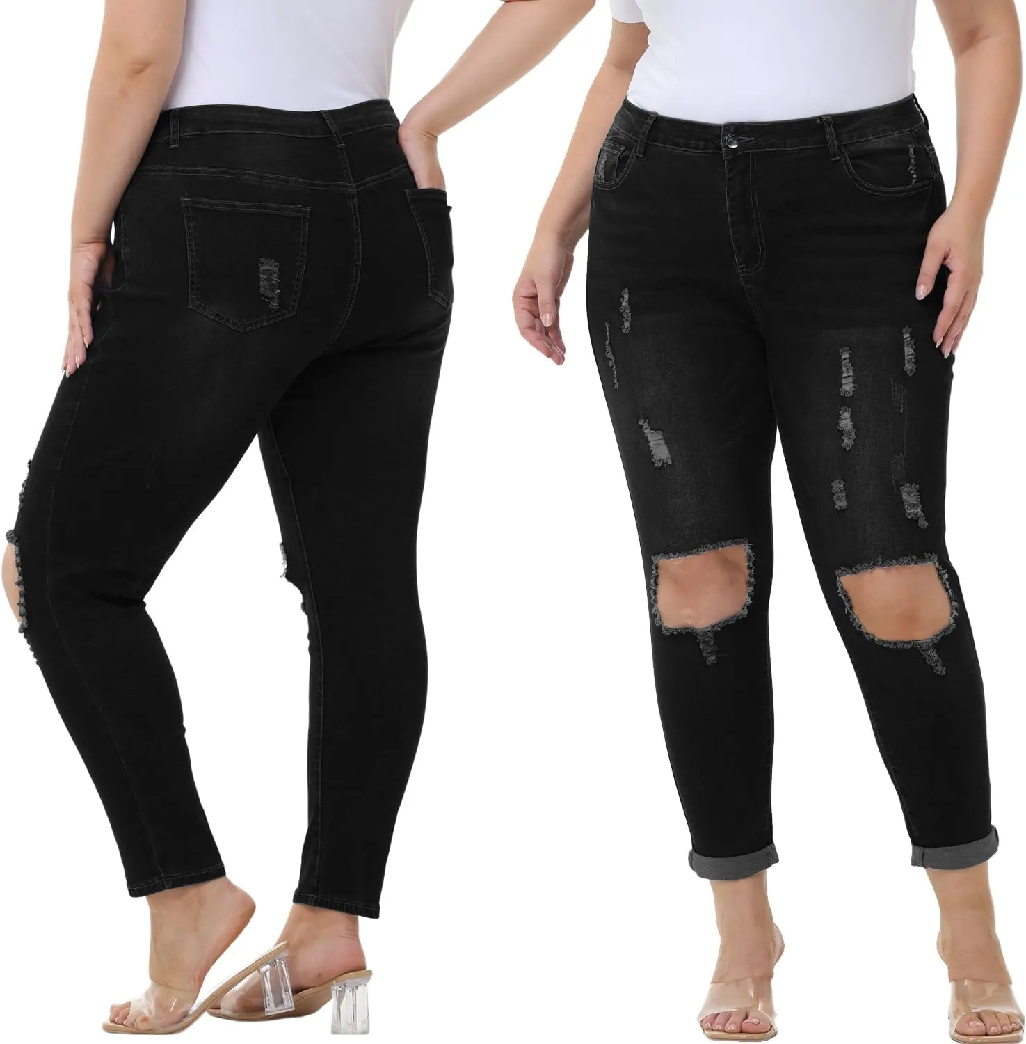 Tulucky Women's Plus Size Boyfriend Jeans Distressed Ripped Denim Pants Comfy Stretch Skinny Jeans