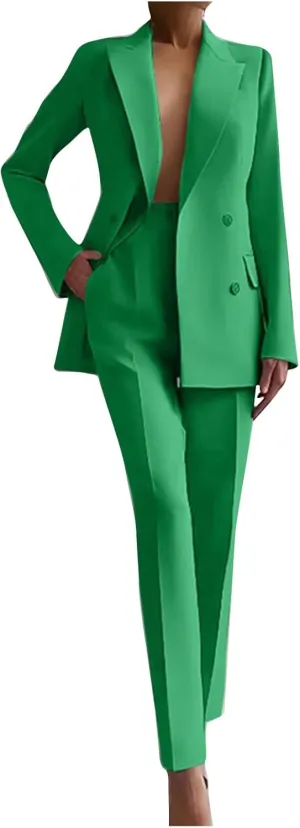 Two Piece Outfits for Women Dressy Blazer Jackets High Waisted Straight Leg Pants Business Casual Office Suits Set