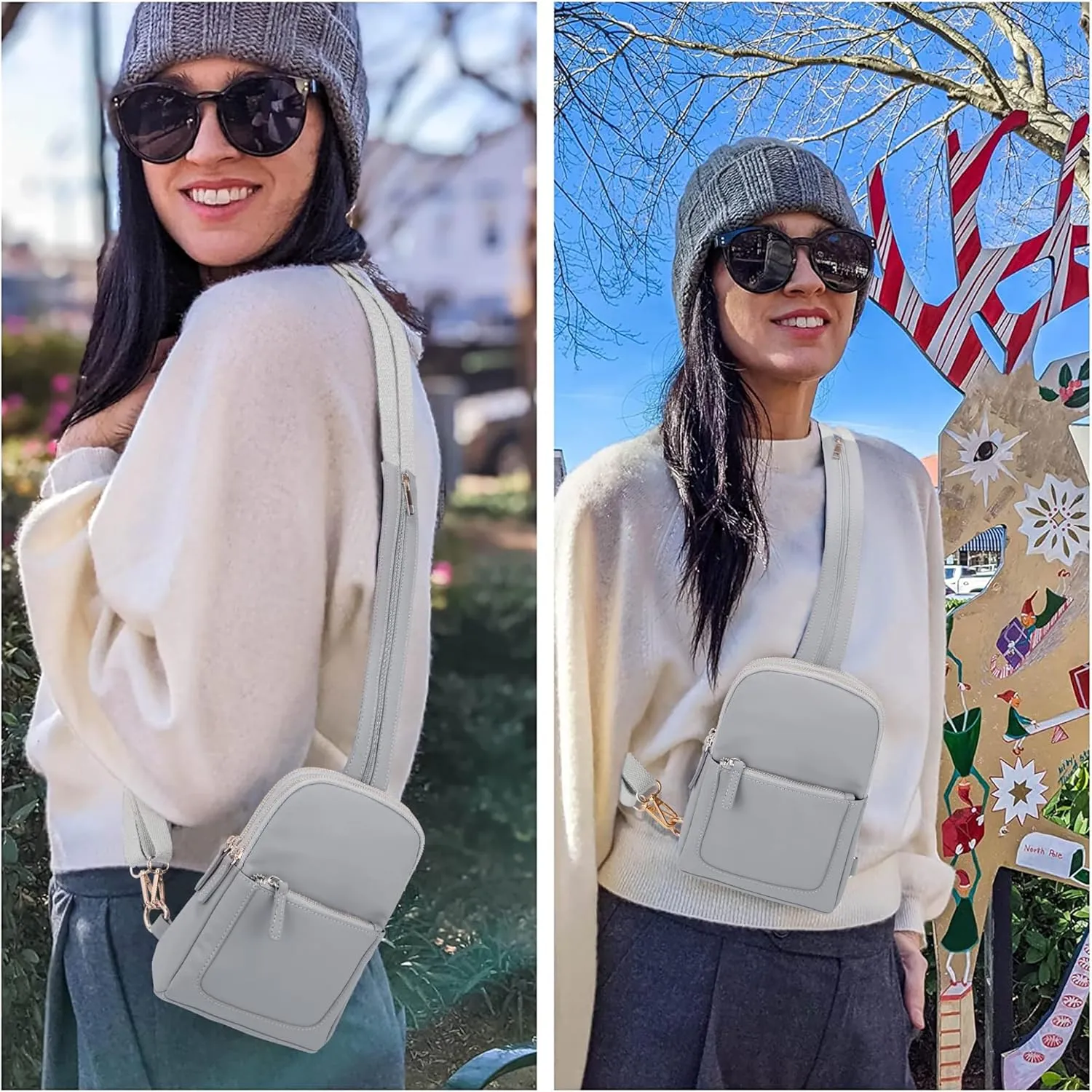UTO Sling Bag for Women Crossbody Trendy Chest Belt Bag Convertible Backpack Purse with Wide Shoulder Zip Straps