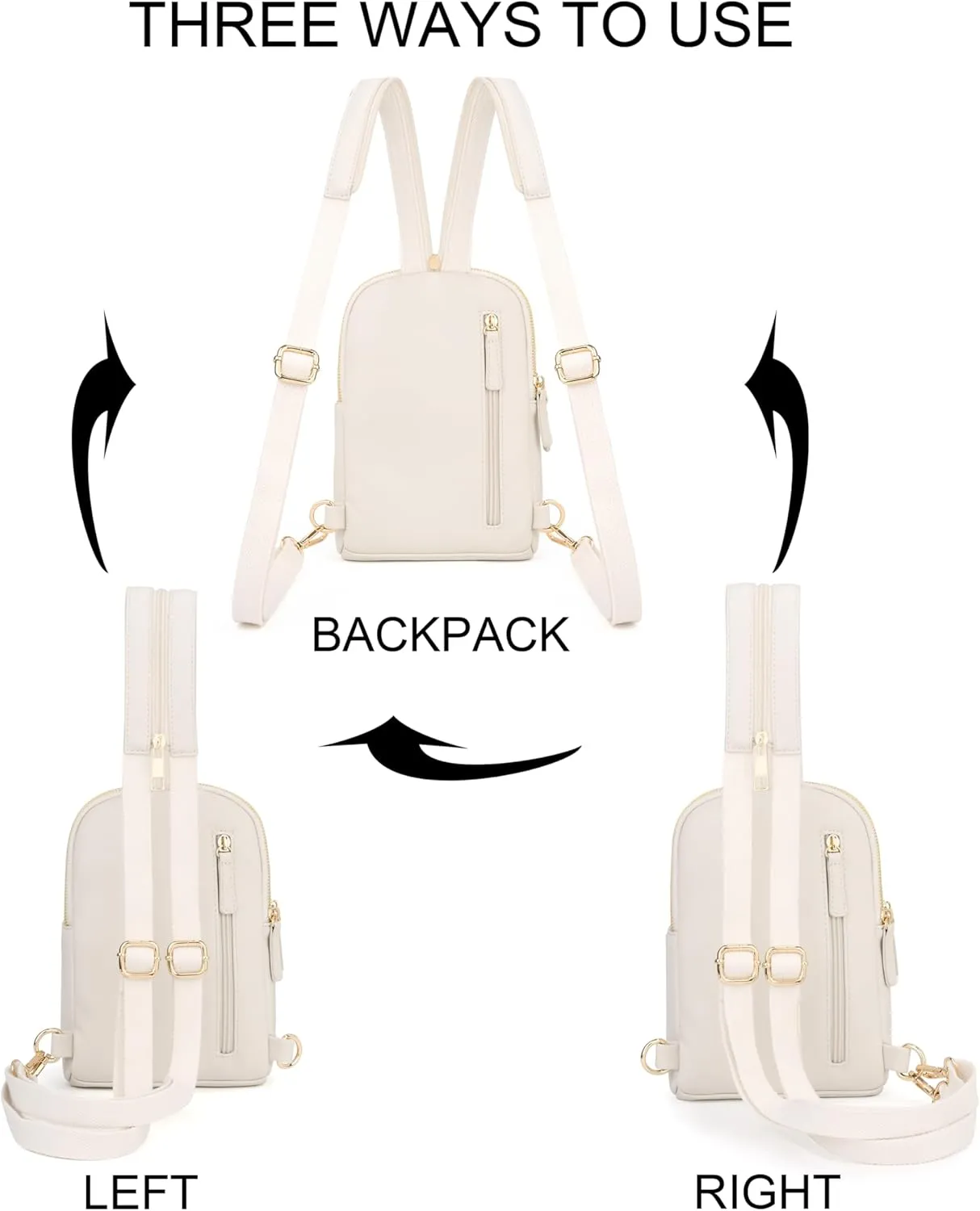 UTO Sling Bag for Women Crossbody Trendy Chest Belt Bag Convertible Backpack Purse with Wide Shoulder Zip Straps