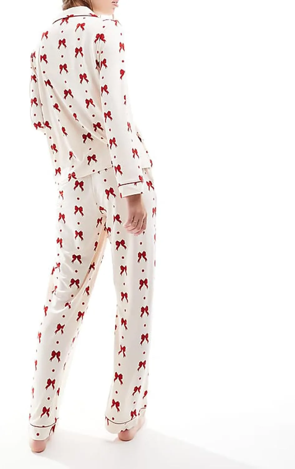 Valentine's Day Pajama Set for Womens Long Sleeve Heart/Bow Print Loungewear Two Piece Button Down Pjs Set Sleepwear