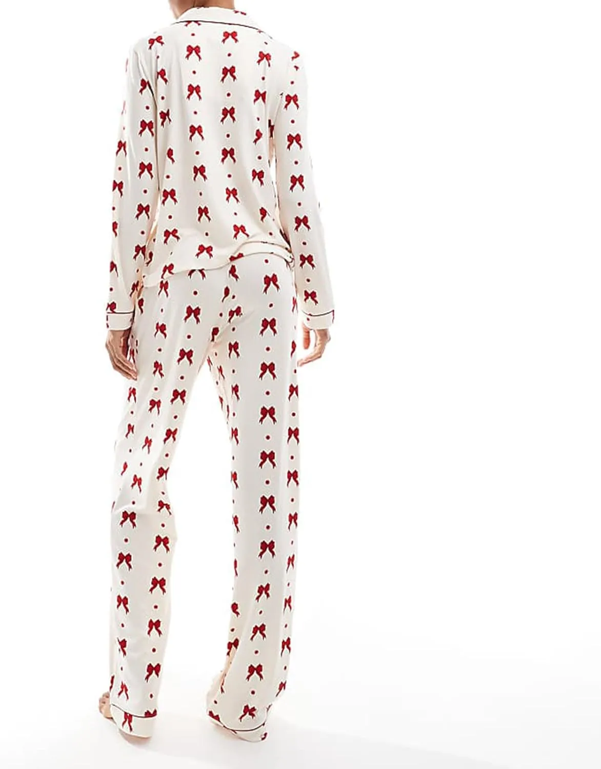 Valentine's Day Pajama Set for Womens Long Sleeve Heart/Bow Print Loungewear Two Piece Button Down Pjs Set Sleepwear