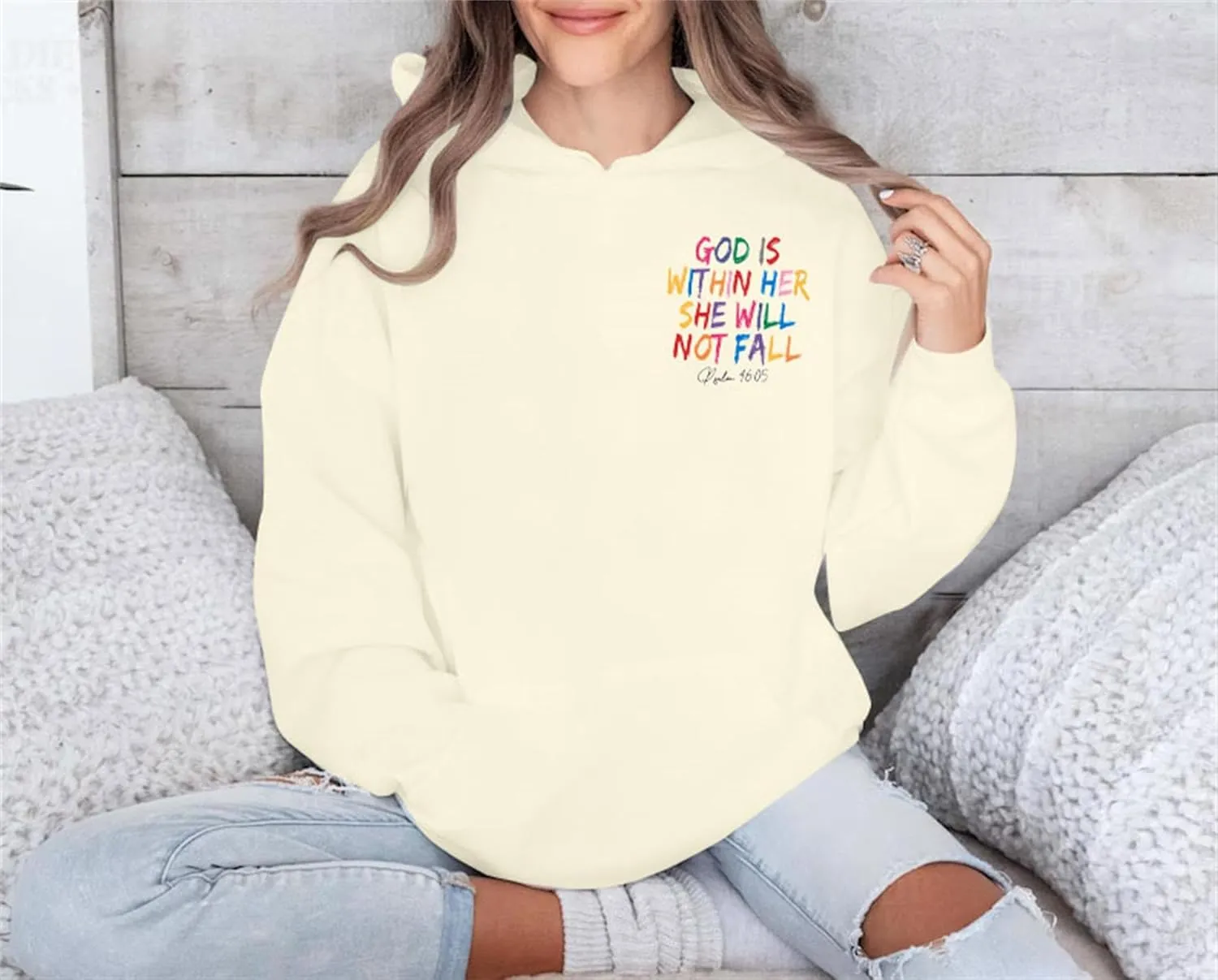 VILOVE Christian Sweatshirt Women Bible Verse Pullover Christian God Is Within Her Long Sleeve Inspirational Blouse Top