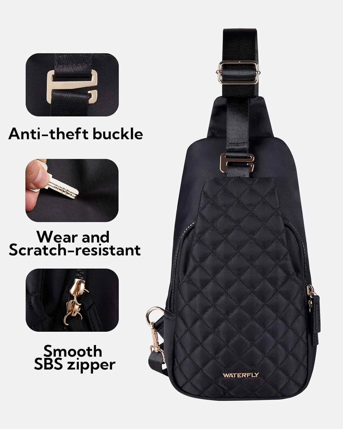 WATERFLY Small Crossbody Sling Backpack: Fashion Chest Crossbody Bag for Women Men Anti Theft Stylish Travel Casual Daypack