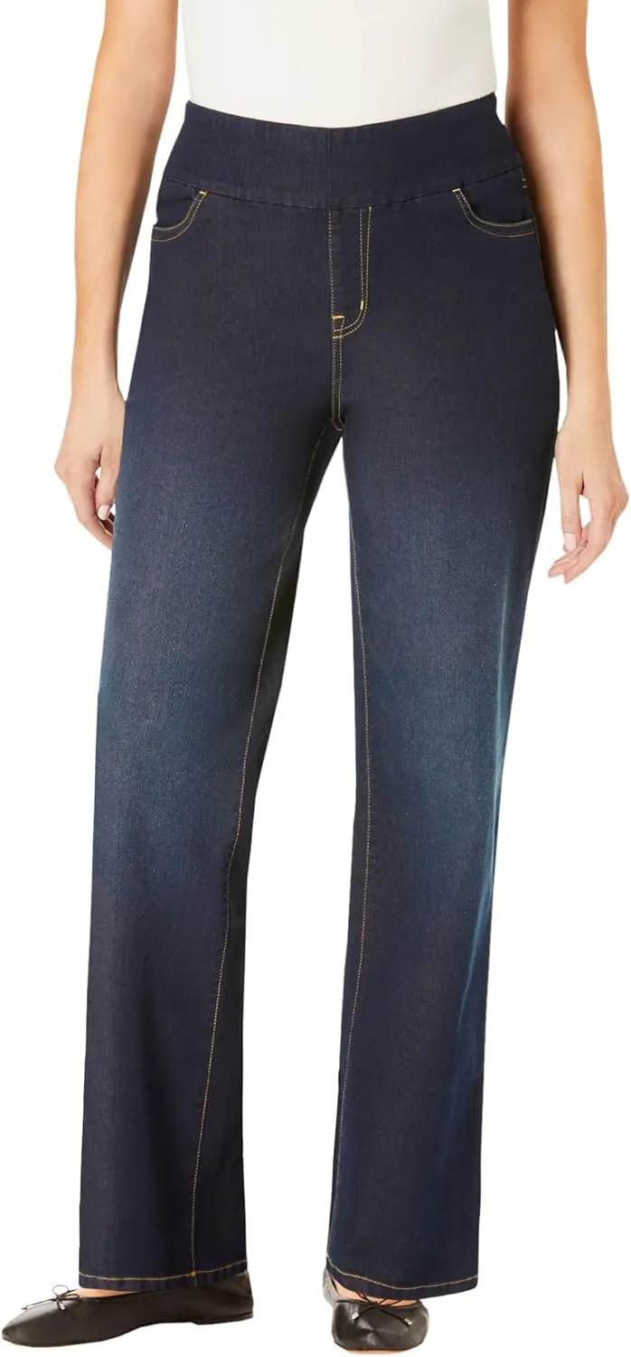 Woman Within Plus Size Flex-Fit Pull-On Wide-Leg Denim Jean