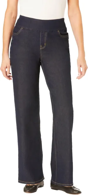 Woman Within Plus Size Flex-Fit Pull-On Wide-Leg Denim Jean