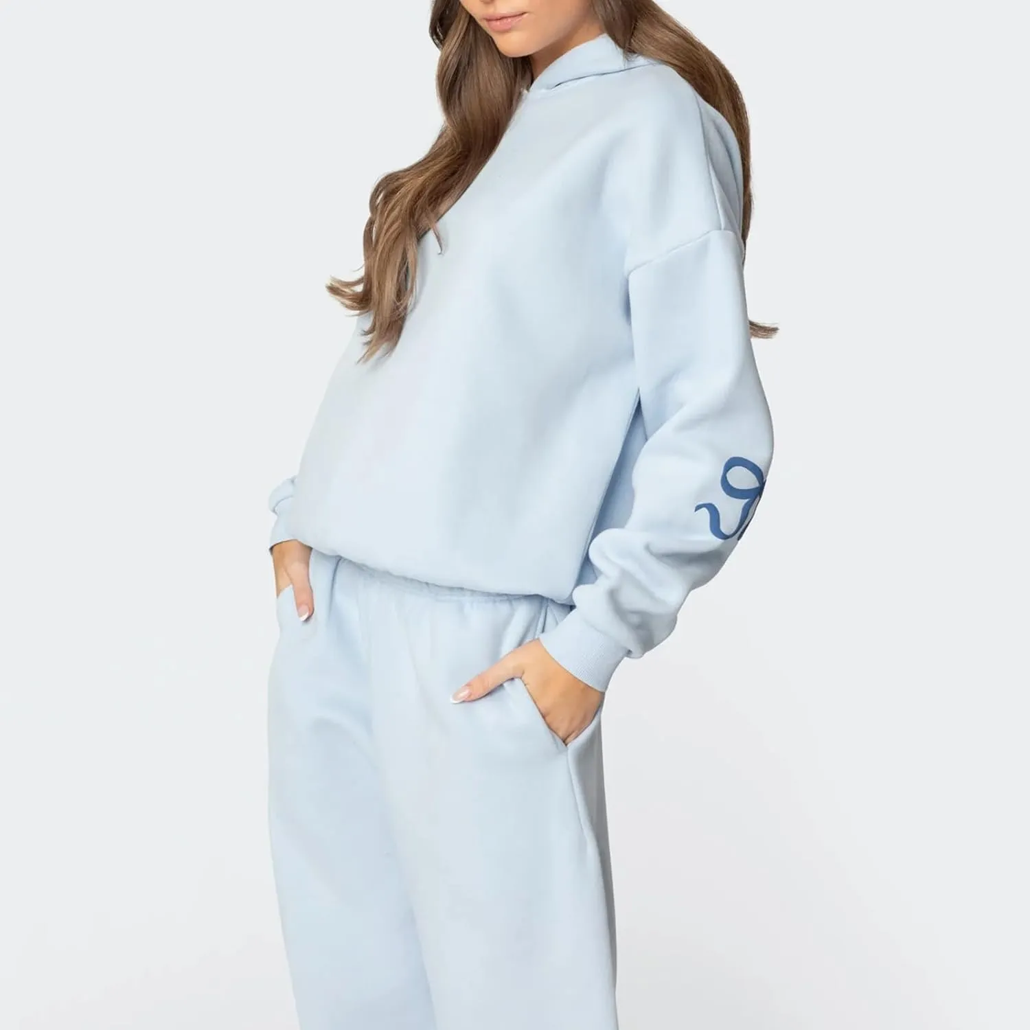Women 2 Piece Bow Print Tracksuit Outfits Long Sleeve Hoodies Wide Leg Sweatpant Oversized Sweat Set with Pockets