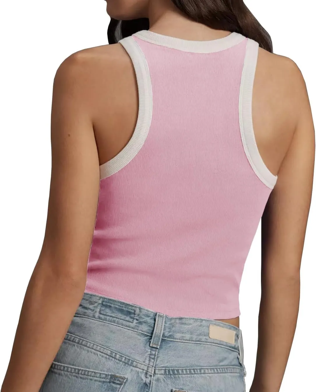 Women 2025 Sexy Sleeveless Crewneck Ribbed Knitted Tank Crop Tops