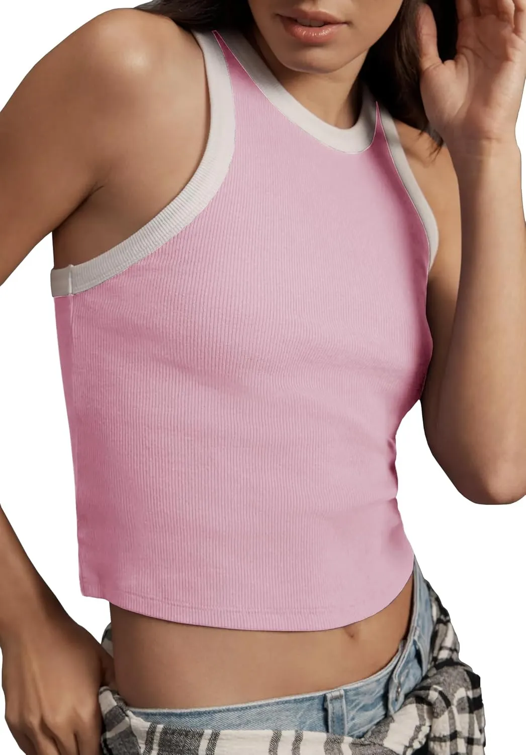 Women 2025 Sexy Sleeveless Crewneck Ribbed Knitted Tank Crop Tops