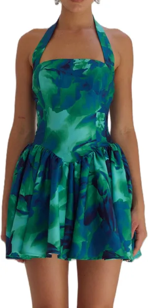 Women Boho Graffiti Cami Mini Dress Spaghetti Strap Printed A Line Short Dress Cute Colorful Sundress