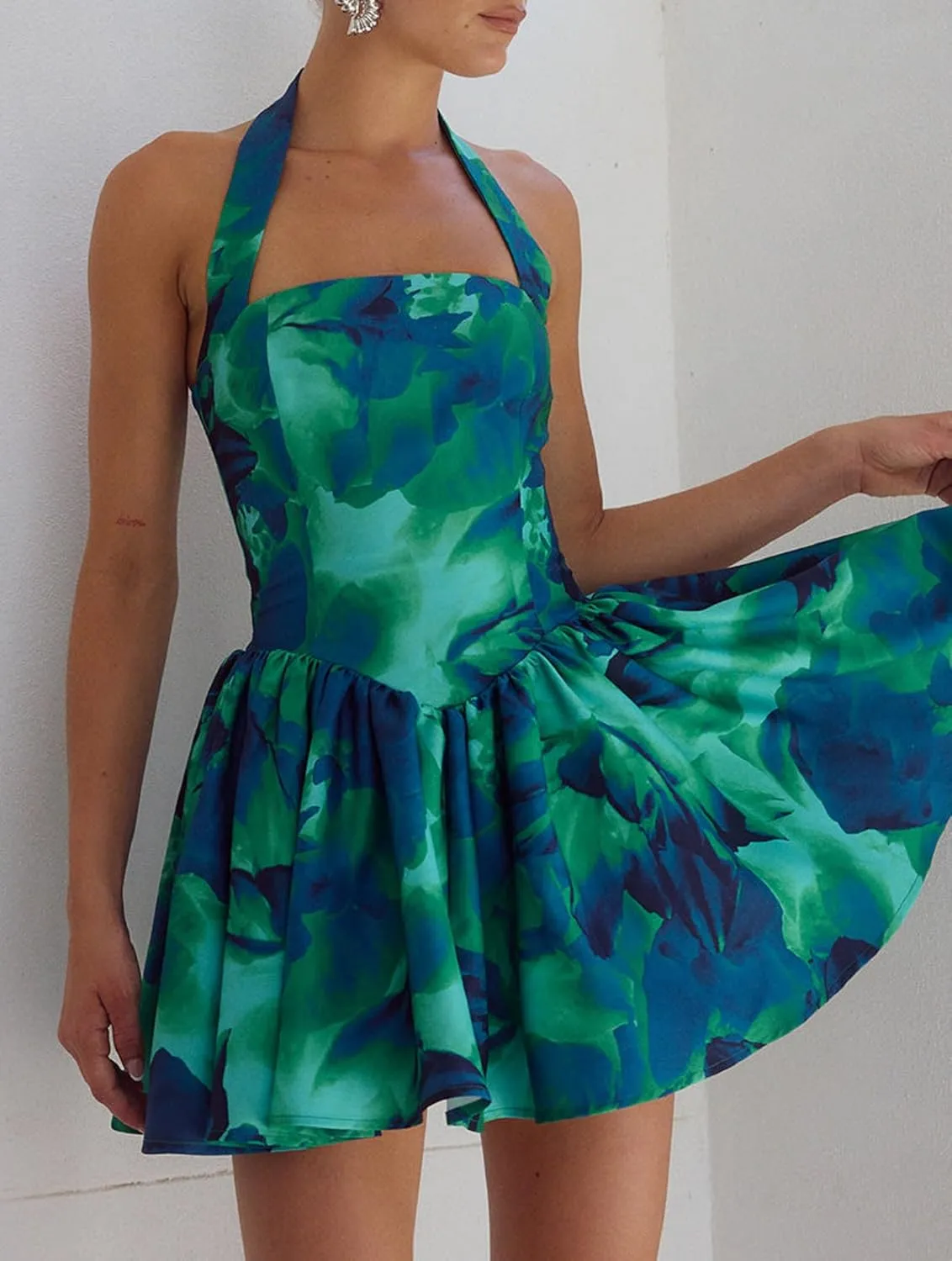 Women Boho Graffiti Cami Mini Dress Spaghetti Strap Printed A Line Short Dress Cute Colorful Sundress