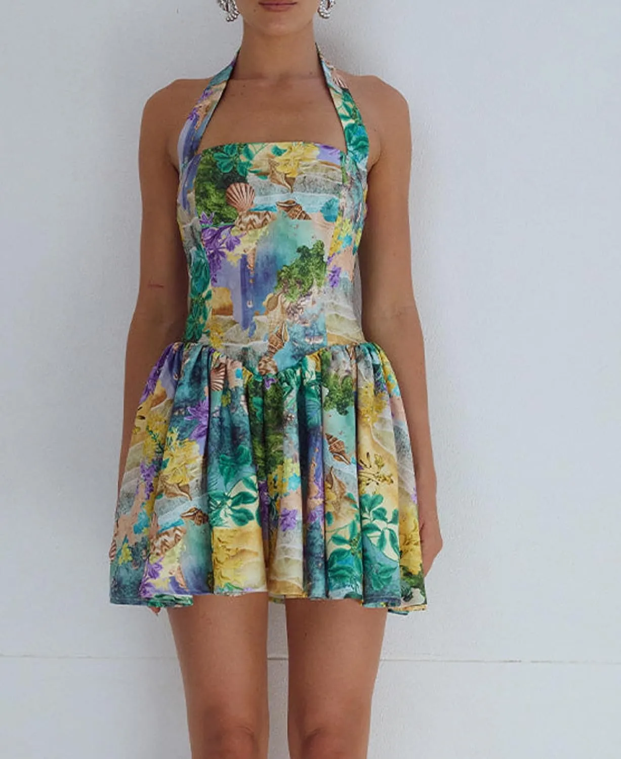 Women Boho Graffiti Cami Mini Dress Spaghetti Strap Printed A Line Short Dress Cute Colorful Sundress