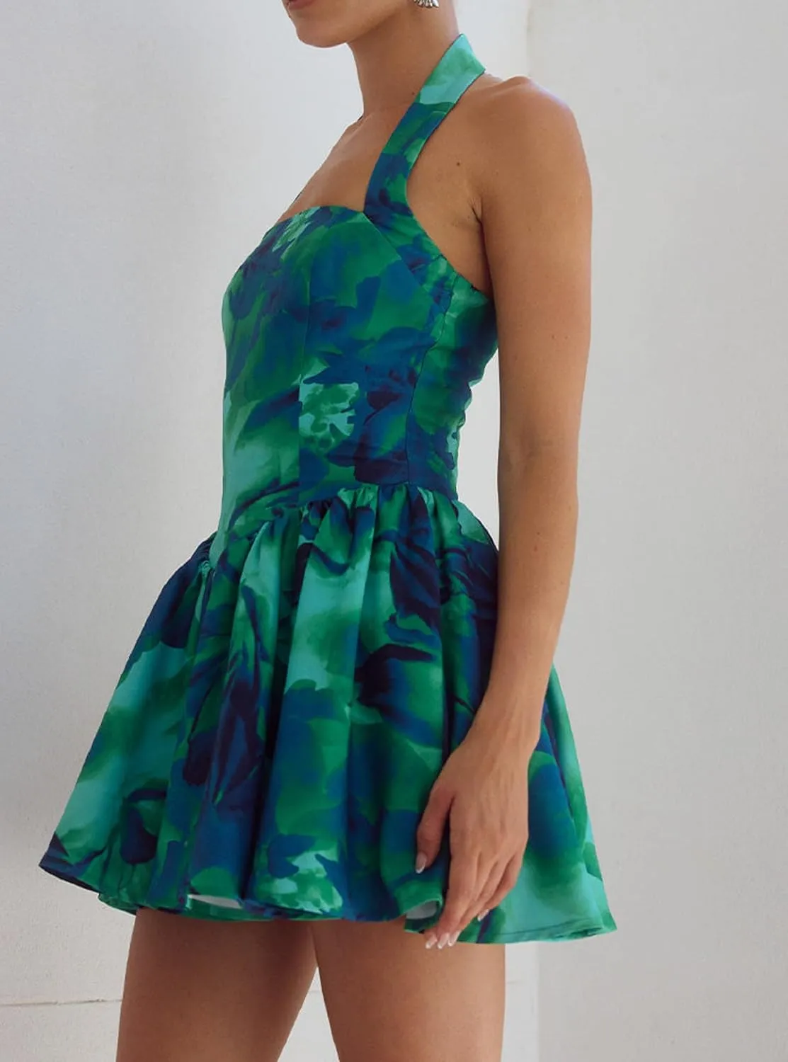 Women Boho Graffiti Cami Mini Dress Spaghetti Strap Printed A Line Short Dress Cute Colorful Sundress