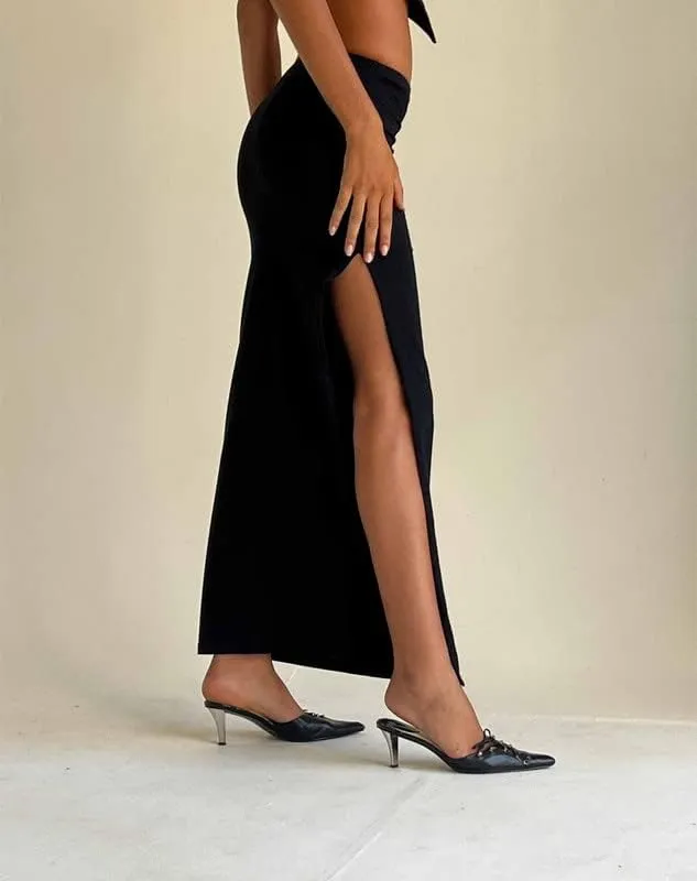 Women Crochet Knit 2 Piece Long Skirt Sets Hollow Out Crop Top Bodycon High Waist Side Slit Maxi Skirt Summer Sets