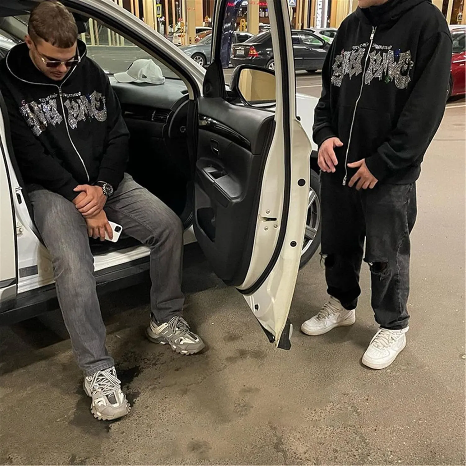Women Grunge Zip Up Hoodies Gothic Punk Long Sleeve Printed Hooded Jackets Y2k 90s Streetwear Oversized Sweatshirts