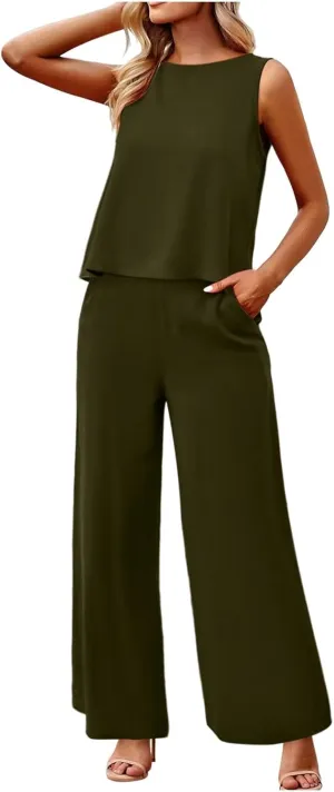 Women Linen Sets 2 Piece Outfits Straight Wide Leg Pants Set Short Sleeve T-shirt Casual Outfits Comfy Loungewear
