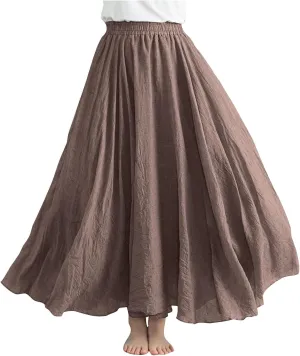 Women Linen Skirt A Line Maxi Skirts High Waisted Midi Skirt Summer Boho Skirts Flowy Long Skirt Beach Vacation Skirt