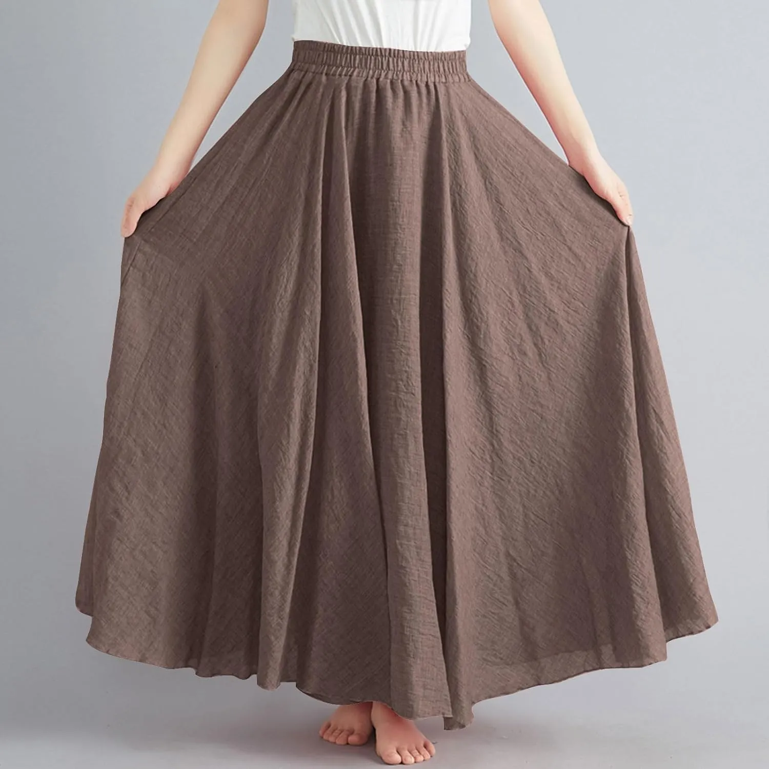 Women Linen Skirt A Line Maxi Skirts High Waisted Midi Skirt Summer Boho Skirts Flowy Long Skirt Beach Vacation Skirt