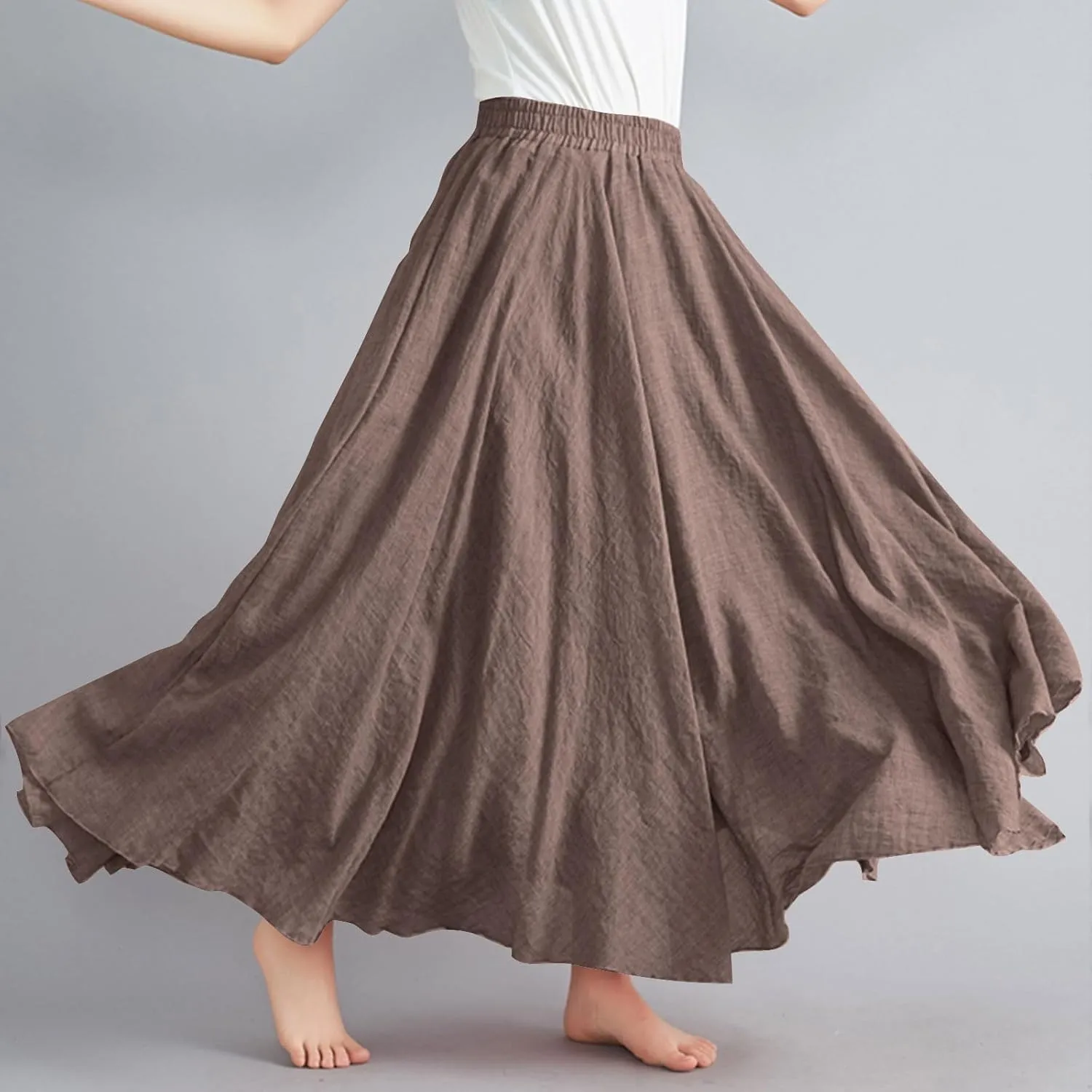 Women Linen Skirt A Line Maxi Skirts High Waisted Midi Skirt Summer Boho Skirts Flowy Long Skirt Beach Vacation Skirt