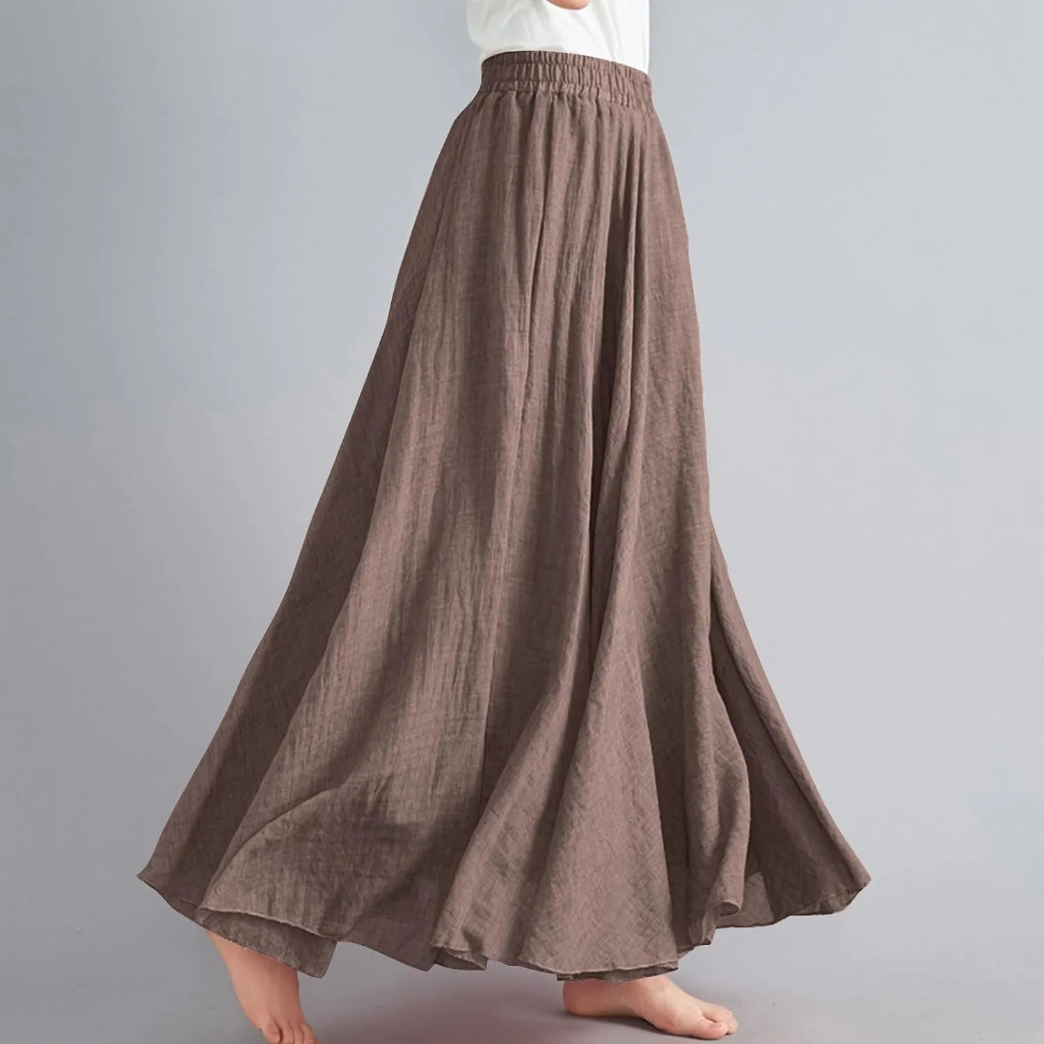 Women Linen Skirt A Line Maxi Skirts High Waisted Midi Skirt Summer Boho Skirts Flowy Long Skirt Beach Vacation Skirt